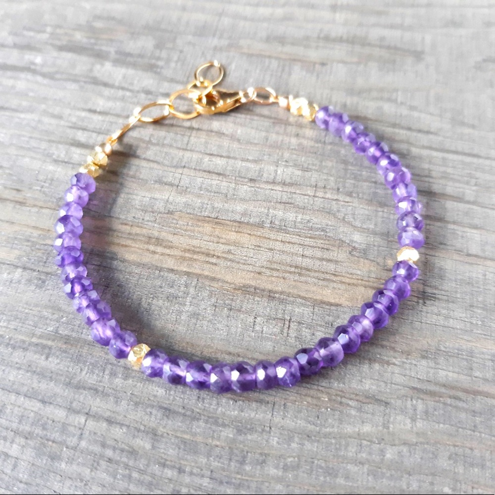 Amethyst Gold Bracelet 14k Gold Filled Natural Gemstone Bracelet Handmade Gift
